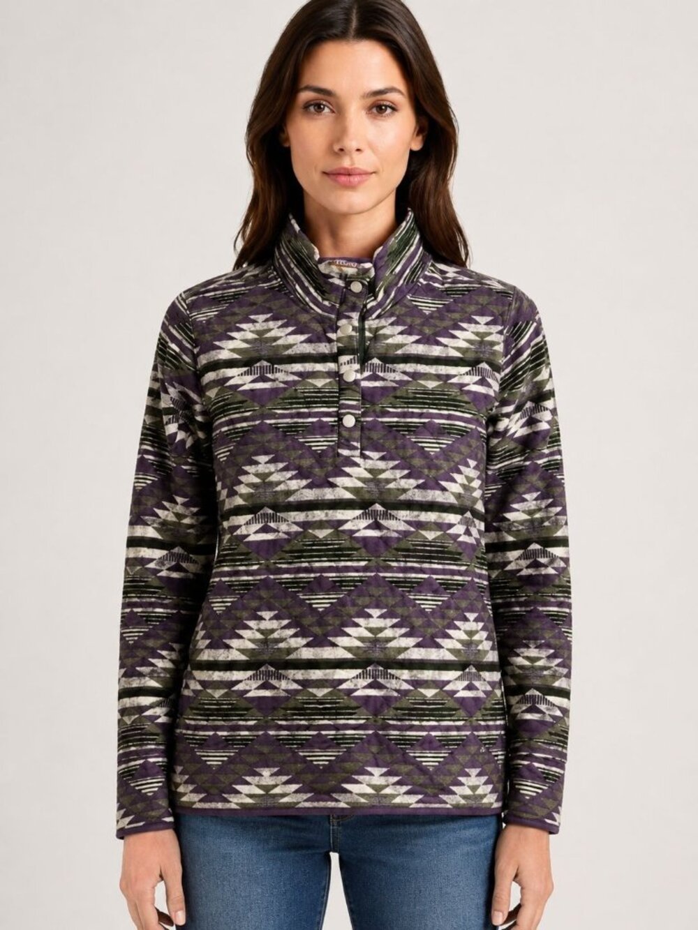 Orvis Quilted Snap Pullover Women's Large Southwestern Aztec Fleece